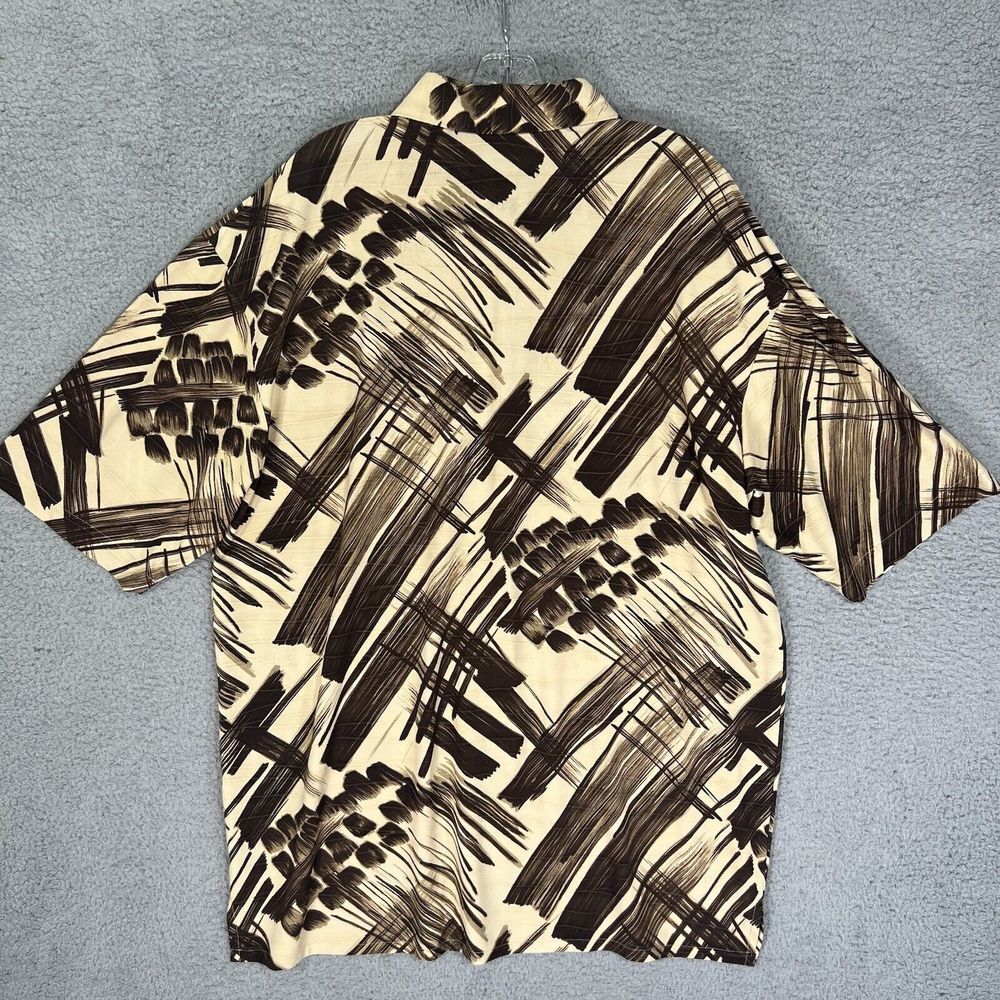 Creme De Silk Shirt Mens 2XL Brown Geometric Abstract Textured Button Up Camp - Picture 6 of 6